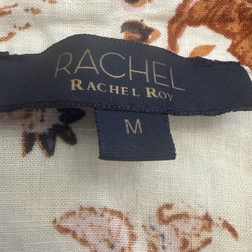 Rachel Roy 2-Piece Set White Floral Top & Wide Leg Crop Pants Linen Blend Sz M - Picture 6 of 13